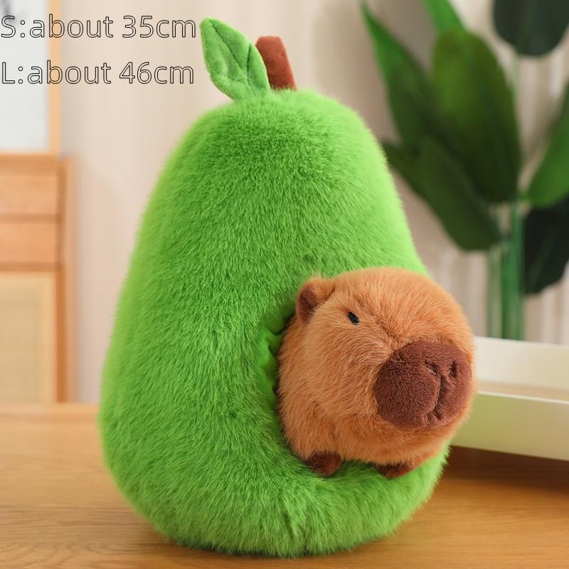 Stuffed Capybara Plushie In Avocado Cushion Soft Fuzzy Plush Pig Hiding In Apple Plush Capibara Toy Throw Pillow Birthday Gift