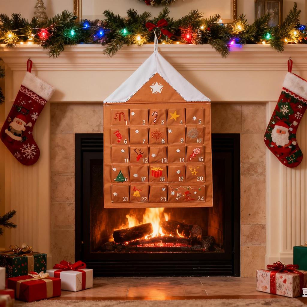 2025 Christmas Storage Hanging Bags Behind Doors Wall-Mounted 24 Days Christmas Countdown Storage Bags For Holiday Seasonal
