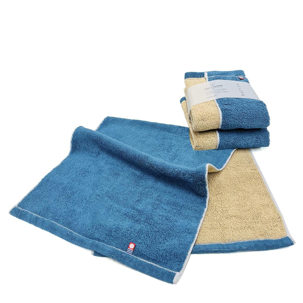 DAILY PRAIRIE Imabari Large Bath Set of Large 70 X 130 Cm Towels, 3, Cotton, Reversible, (Navy/Beige)