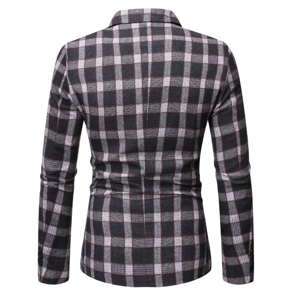 Men's New Stylish Casual Plaid Business Wedding Party Outwear Coat Suit Tops