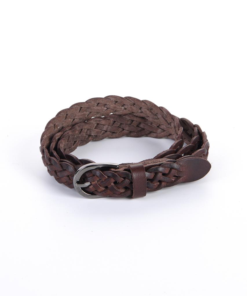 THE-ABON Women'S Classic Formal Cowhide Cable Knit Belt Brown