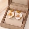 Sweet Colored Oil‑Drop 3D‑Flower Women Earrings, 18K Gold‑Plated Stainless‑Steel Versatile Temperament Ear Jewelry