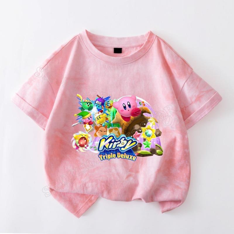 Kirby Boys Girls Cute T-shirts Cartoon Anime Pattern T-shirt Children Summer Fashion Clothes Tie-dye Tops Birthday Party Gifts
