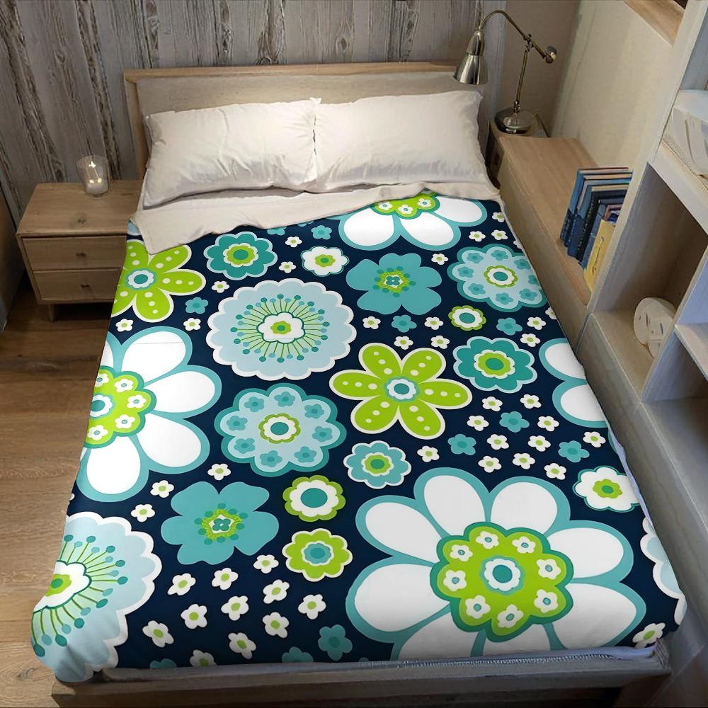 Blue And Green Floral Print Flannel Blanket Warm Soft Halloween Christmas Couch Warm Cozy Decorative Decor Gift For All Season
