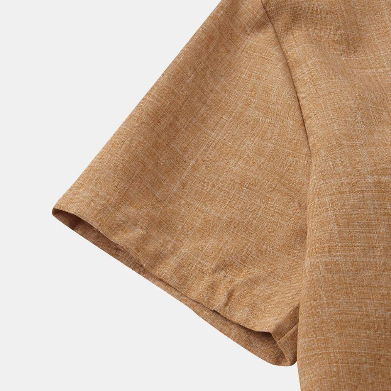 Men Stand Collar Half Placket Chest Pocket Short Sleeve Cotton Linen Shirt Solid Loose Breathable Casual Summer Blouse