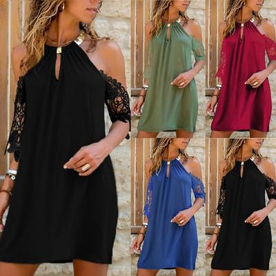 Rochie mini scurtă casual, la modă de vară, fără mâneci, fără bretele, dantelă de culoare pură