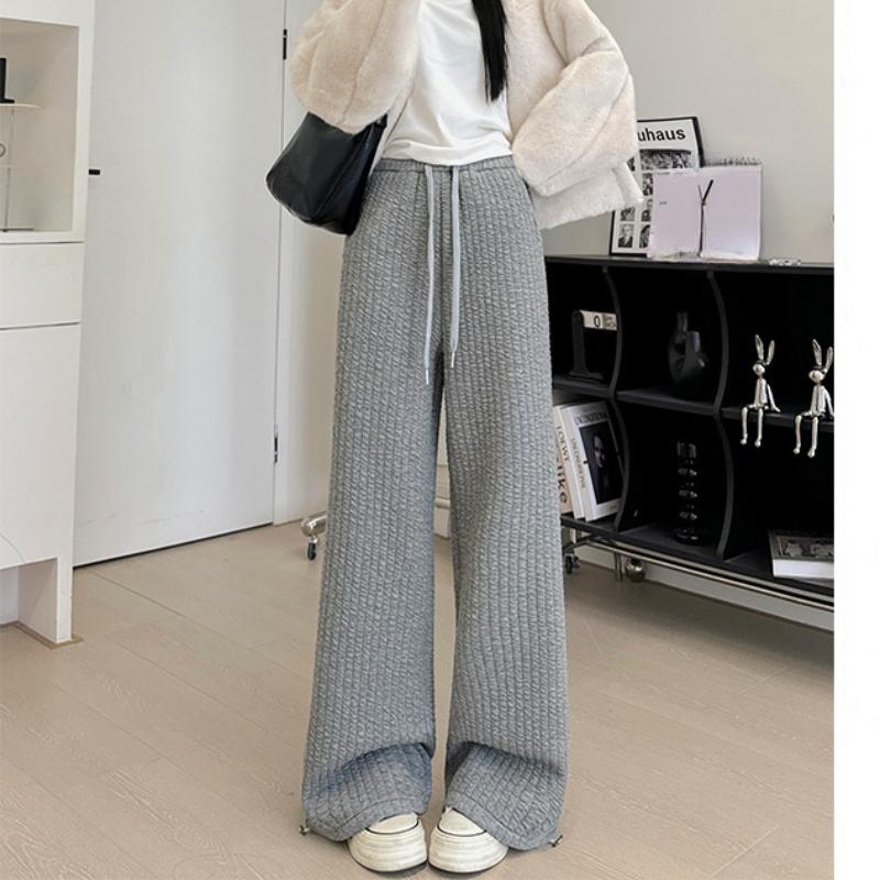 White Cotton Wide-leg Pants for Women In Autumn and Winter New Loose Straight Plus Velvet Sweatpants for Laziness Style Sports Wide-leg Pants