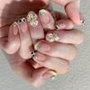 24pcs Manicure Oval False Nails 3D Flower Detachable Press On Nails French Fake Nails DIY