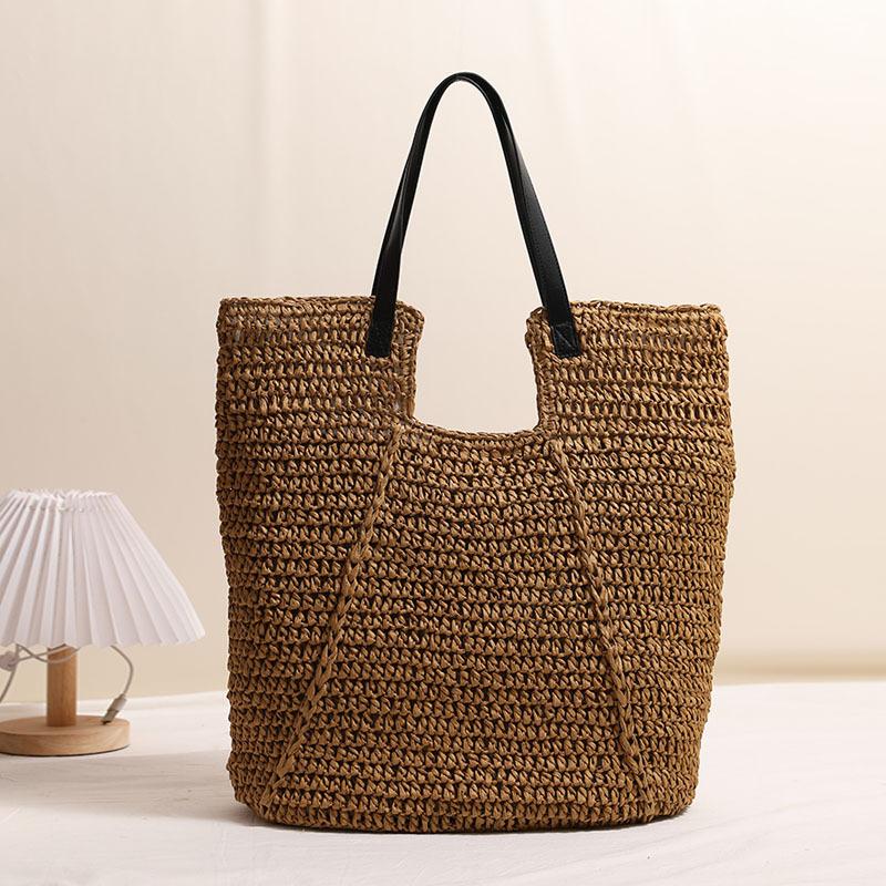 Large Hand-woven Summer Beach Handbag, Handmade Straw Tote Bag, Casual Top-handle Rattan Woven Semi-circle Clutch Bag for Women, Travel, Vacation