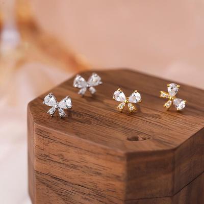 S999 Sterling Silber Zirkonia Schleifenohrringe für Damen - Elegantes Französisches Design, High-End, Leichter Luxus Stecker