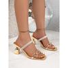 Summer, Plus Size, Square Toe, Rhinestone, High-heeled Slippers, New Styles, Irregular Heels, Sandals, Women's