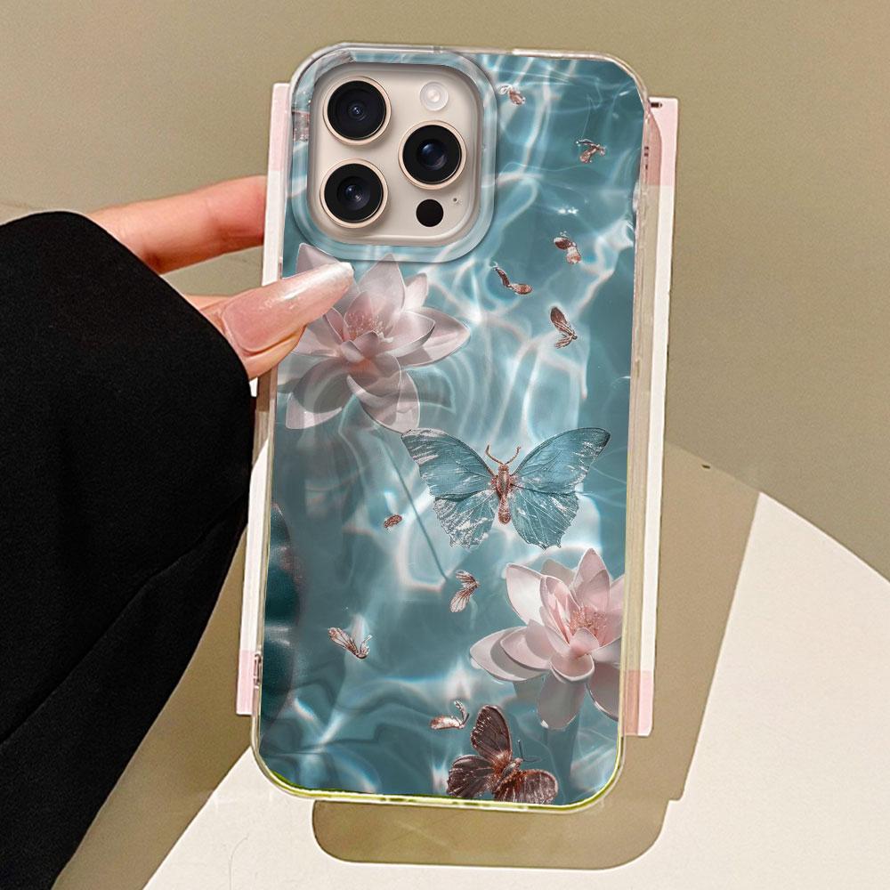 Water Wave Texture Butterfly Flower Girl Phone Case for Iphone 16 15 14 7 8 Plus 13 11 12 Pro Max X XS XR SE 2022 2020 16e Cover