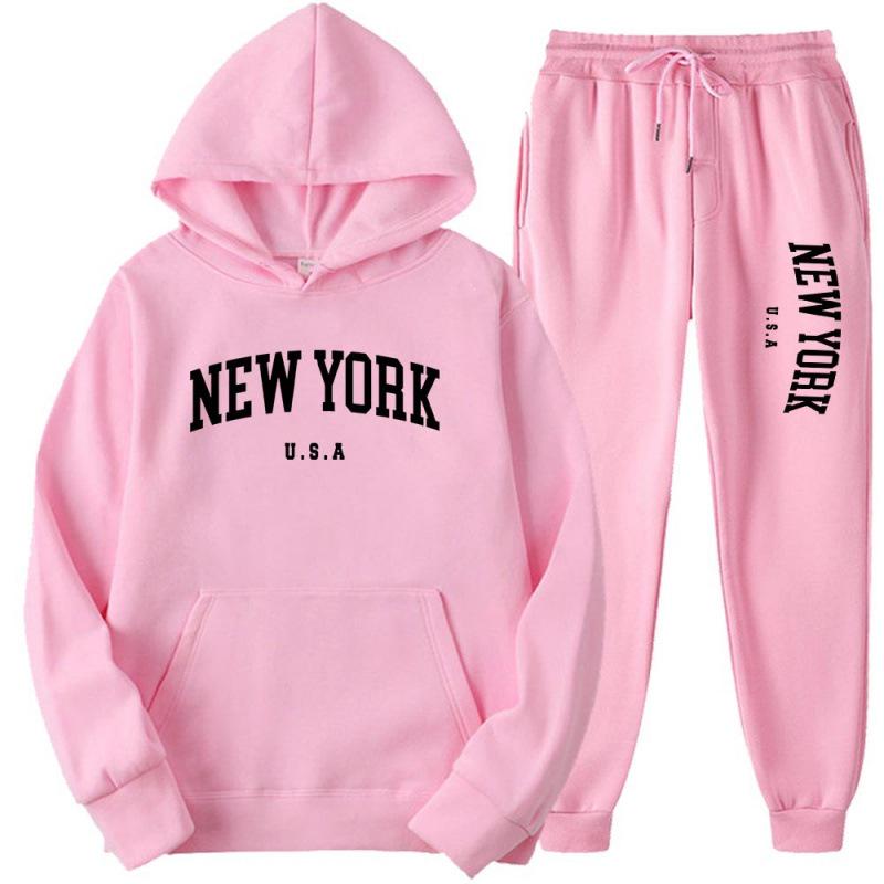 Unisex Fashion Letter Print Casual Loose Hoodie Set