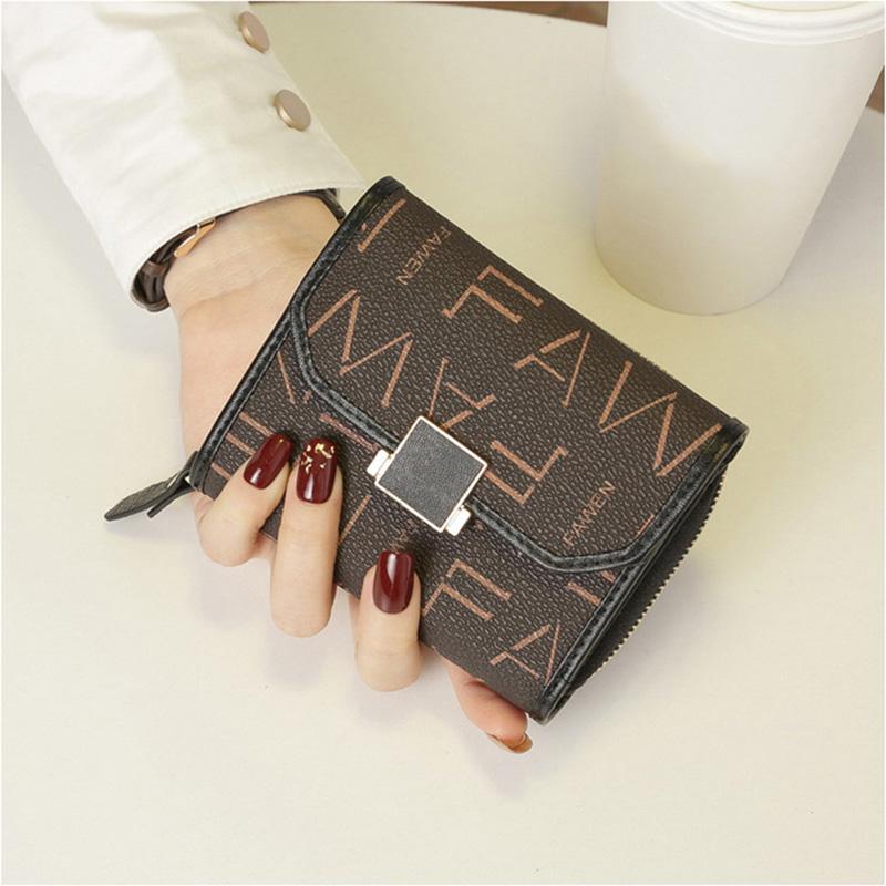 

Натуральная кожа коровья кожа короткие женские кошельки с буквенным узором складные кошельки для монет для женщин панельные держатели карт бумажник чёрный/кофейный