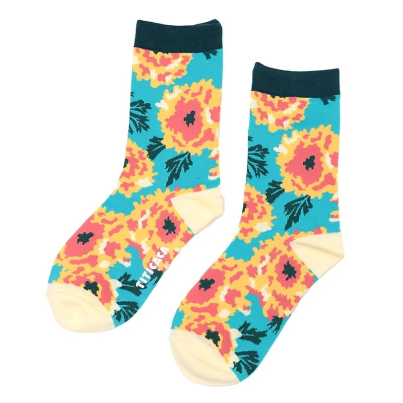 

[Titicaca] ethnic flower socks ladies 23-25cm crew socks FREE blue ZOSCBB7015