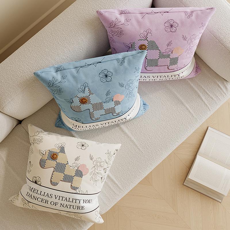 Cute Pony Sofa Pillow Living Room Pillowcase Removable Washable Year Of The Horse Bay Window Cushion Bed Headrest Pillow