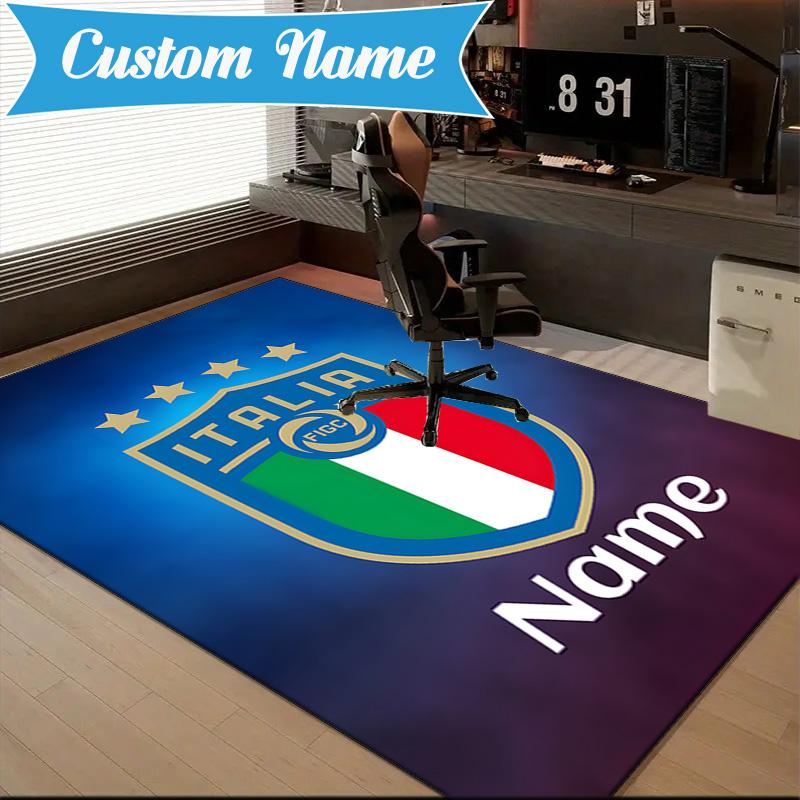Custom Name Italian Football Crest Rug Game Carpet, Floor Mat for Bedroom Living Room Entryway Rug, Home Decor Idea Gift for Christmas birthday