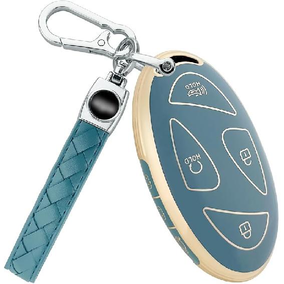 for Hyundai Key Fob Cover -2025, 5 Button Soft Full Coverage Protection Key Case for Ioniq 6 Elantra Santa Grandeur GN7 KONA Smart Key, Blue