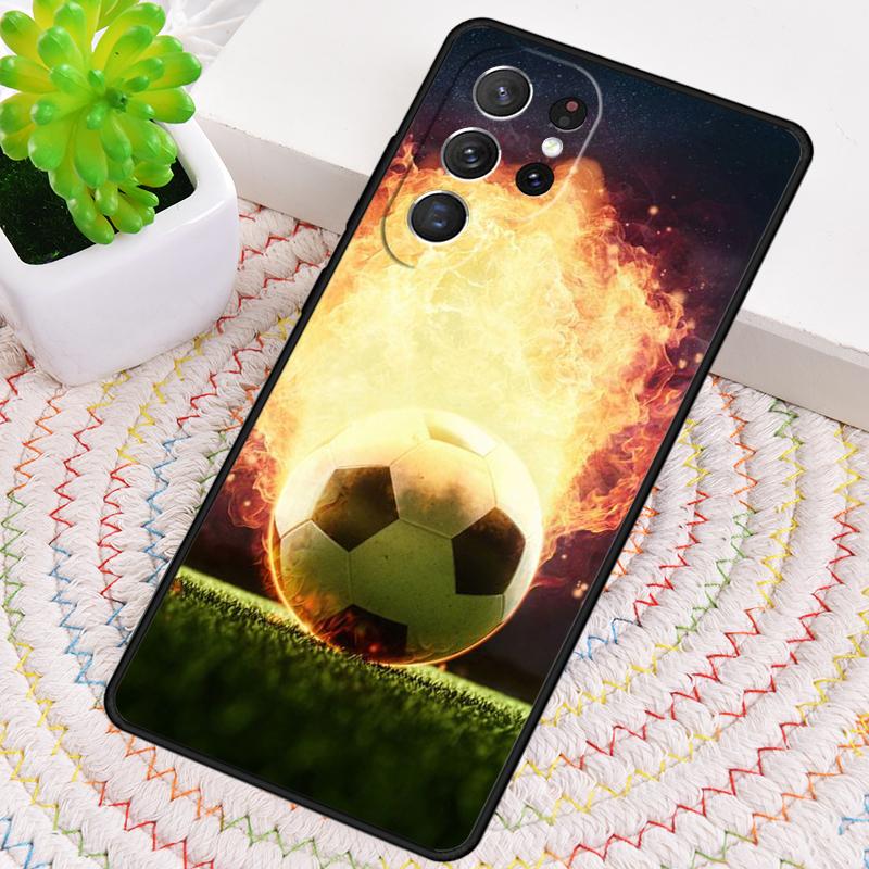 Fire Football Soccer Ball Soft Phone Case for Samsung Galaxy Note 10 Pro S26 Ultra S23 S24 FE S25 S21 S22 PLUS Shockproof Cove