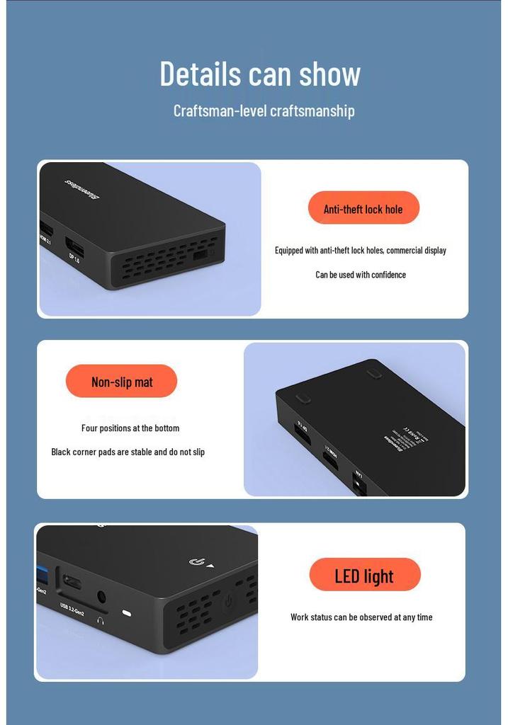 8K 30Hz Type-C Docking Station with Multi-Screen Display, HDMI 2.1/DP 1.4, Laptop Expansion Dock & USB Splitter