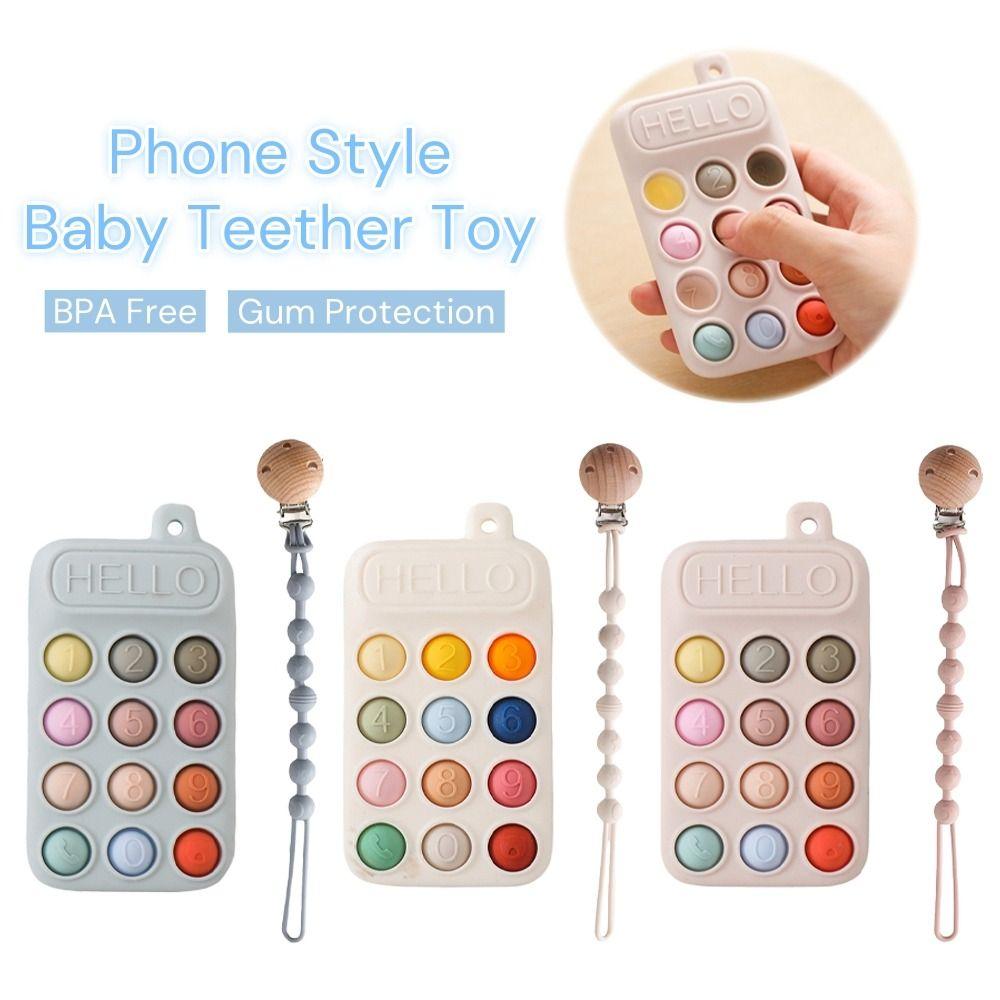 

Cartoon Phone Style Baby Teether Toy Silicone Early Educational Toy Kids Gifts Beige-A