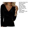 Yousheng Women Tops Slim Fit V Neck Long Sleeve Soft Stretchy Pullover Tops Solid Color Side Pleated Design Buttons Decor Casual Blouse