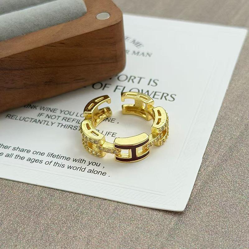 Angola Red Enamel Oil Drop Transfer H Cross Zir*****Pen Ring Niche High-End Personality Stacked Ring