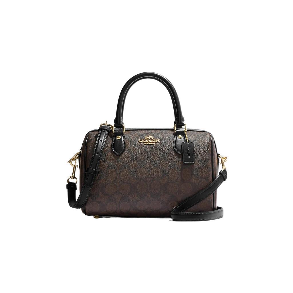 New COACH Rowan Canvas With Leather Boston Bag Briefcases Shoulder Bag Crossbody Bag Medium Size Women's Tan CH280-IMAA8