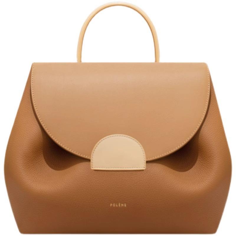 A Niche Design Camel Lychee Cowhide Spliced Hand-held Crossbody Bag