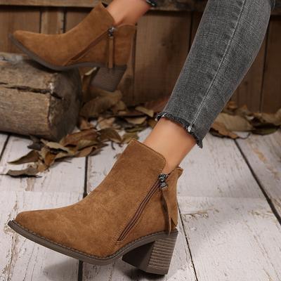 Women's Suede Ankle Martin Boots, Pointed Toe Chunky Heel High Heel Short Boots, Slim Fit Fall Winter Shoes