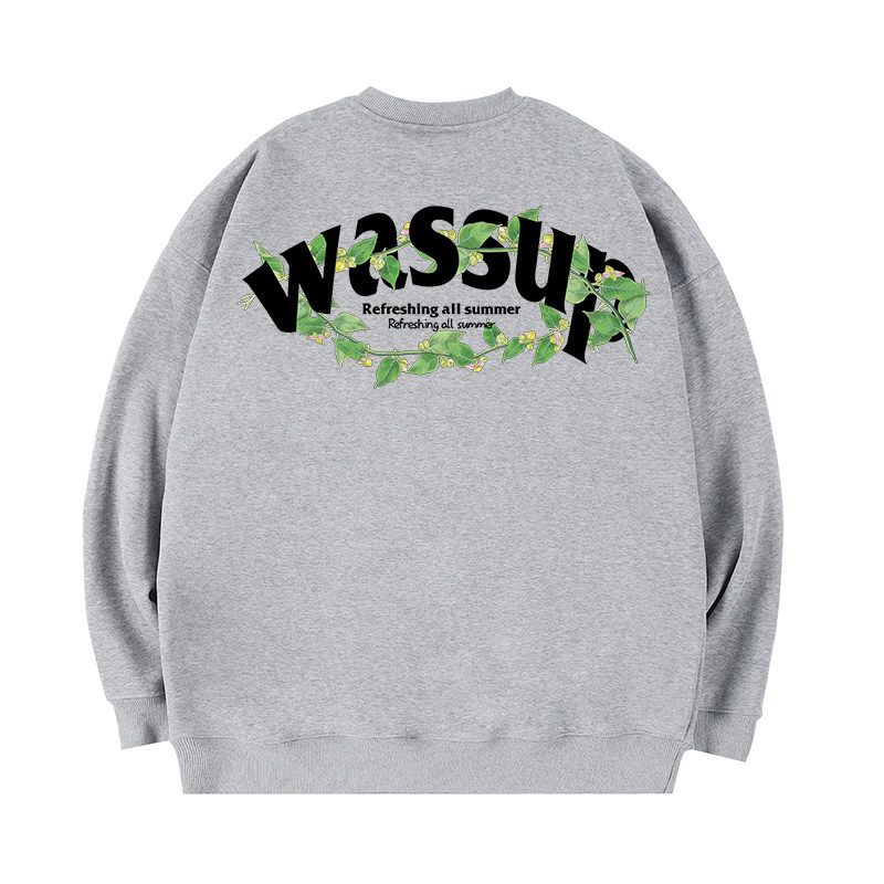 Wassup Tree Vine Crown American Style Heavyweight Crewneck Sweatshirt for Men, Autumn/Winter 2025 New Fleece-Lined Loose Trendy Brand Top
