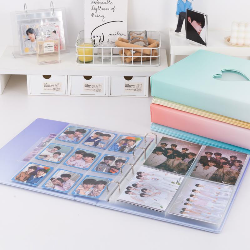 Sweet Heart Cutout Binder A4 Macaron Gradient Card Album D-Ring Loose-Leaf Cute Photocard Holder for K-Pop Idol Photo Collection