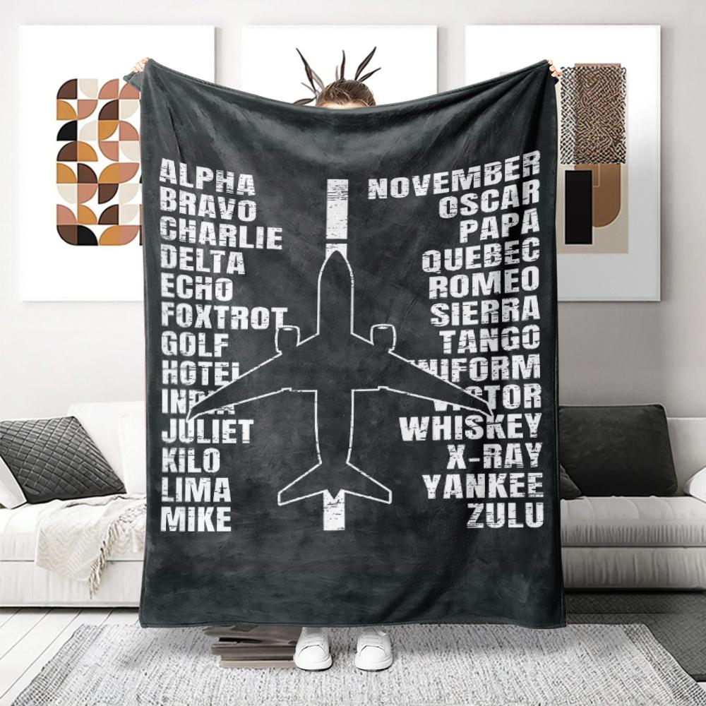 

Airplanes and letter patterns Flannel printed blanket suitable for all seasons suitable for living room office sofa and travel 75x90cm