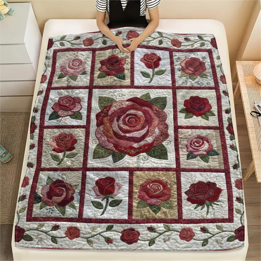 Rose Flower Print Flannel Blanket, High quality Comfortable for All Seasons, Home Decor, Warmth and Comfort, Perfect for Christmas Gifts101