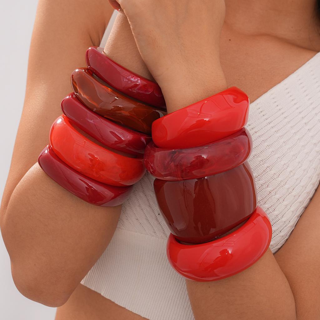 Exaggeration Red Statement Resin Bangles for Women Geometric Irregular Chunky Wide Smudging Bracelet Charming Couple Jewelry