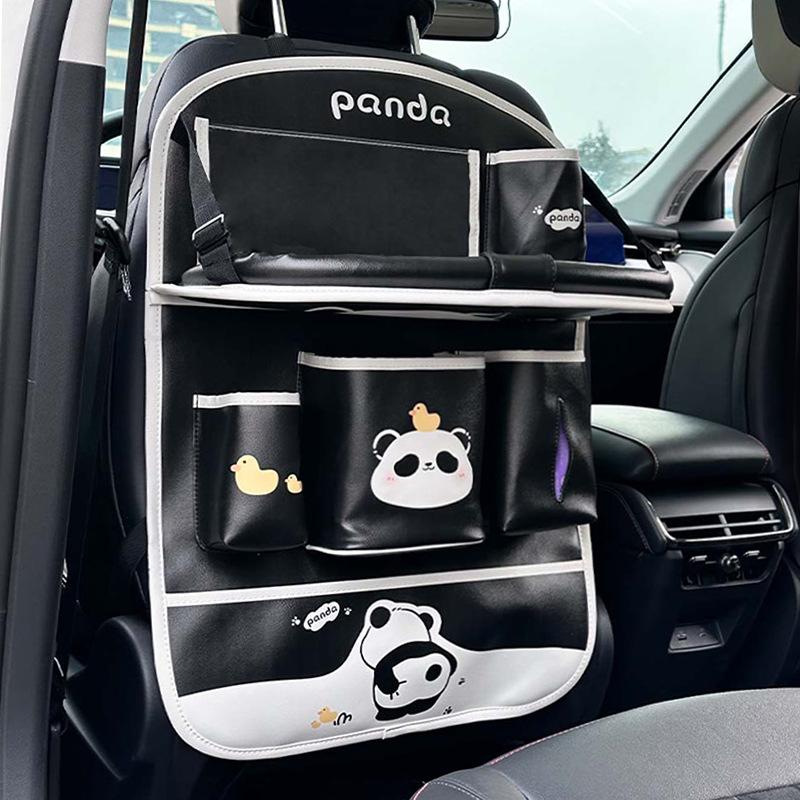 Panda Car Organizer: Multifunctional Hanging Storage, Cute Cartoon Interior Protective Pad