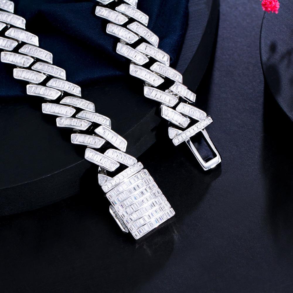 Hip-Hop Necklace Full Diamond Rhombus Cuban Chain Domineering Ladder Square Zircon Necklace Trendy Jewelry