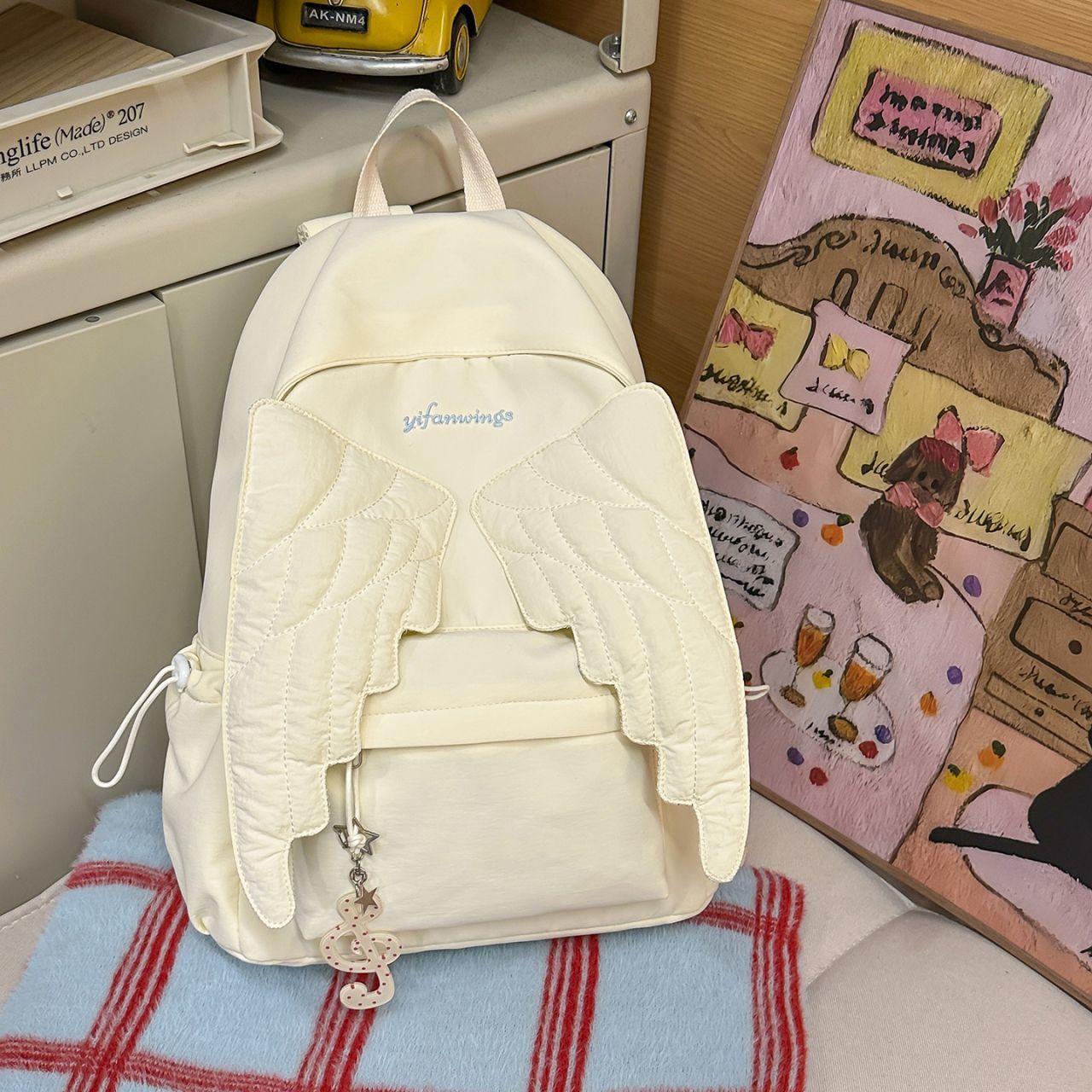 Schoolbag Women's Black Backpack “Angel's Wings” Korean Fashion Sweet High-Capacity Backpack 3D Wing Girls