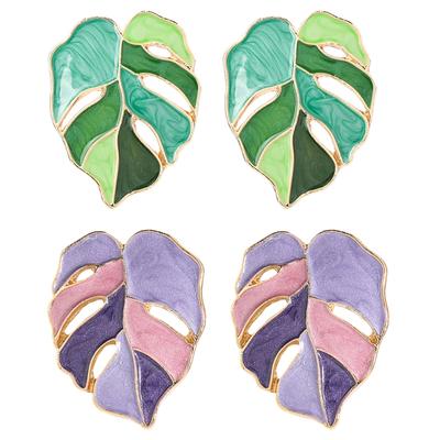 1Pair Retro Exaggeration Enamel Green Pink Leaf Pendant Earrings For Women Fashion Leaves Earrings Aesthetic Wedding Jewelry