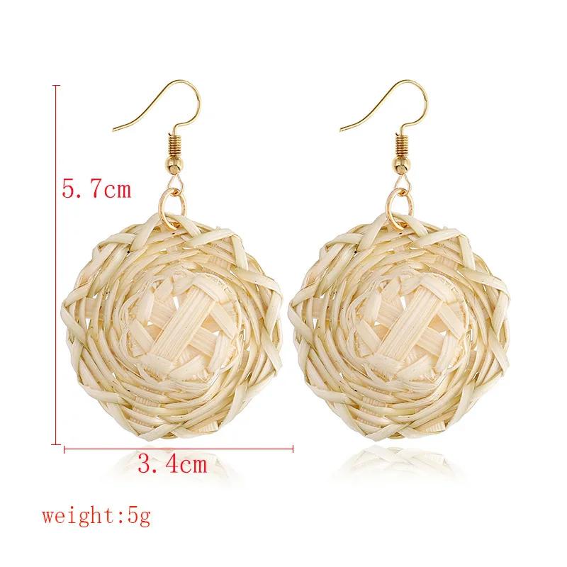 Personality Bamboo Rattan Hand-woven Geometry Drop Dangle Earrings for Women Temperament Summer Beach Stud Jewelry Holiday Gift