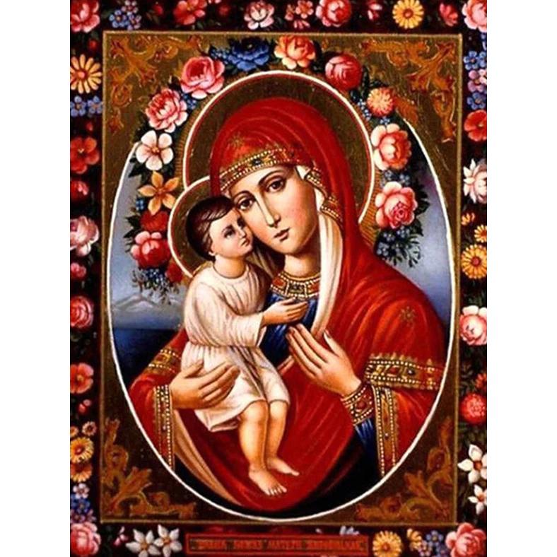 5d Алмазная Живопись Религиозная Икона Дева Мария Круглая Выкладка Домашний Декор Портрет Вышивка Мозаика Подарок Домашний Декор Round 20x30cm