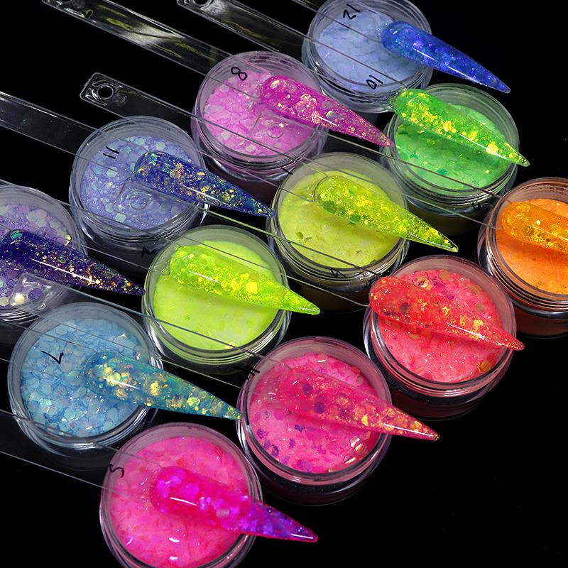 15g Nail Art Akrylový prášek Smíšený Mořská panna Šestiúhelník robustní třpytivé flitry pro nehtovou modeláž gel Polish Manikúra