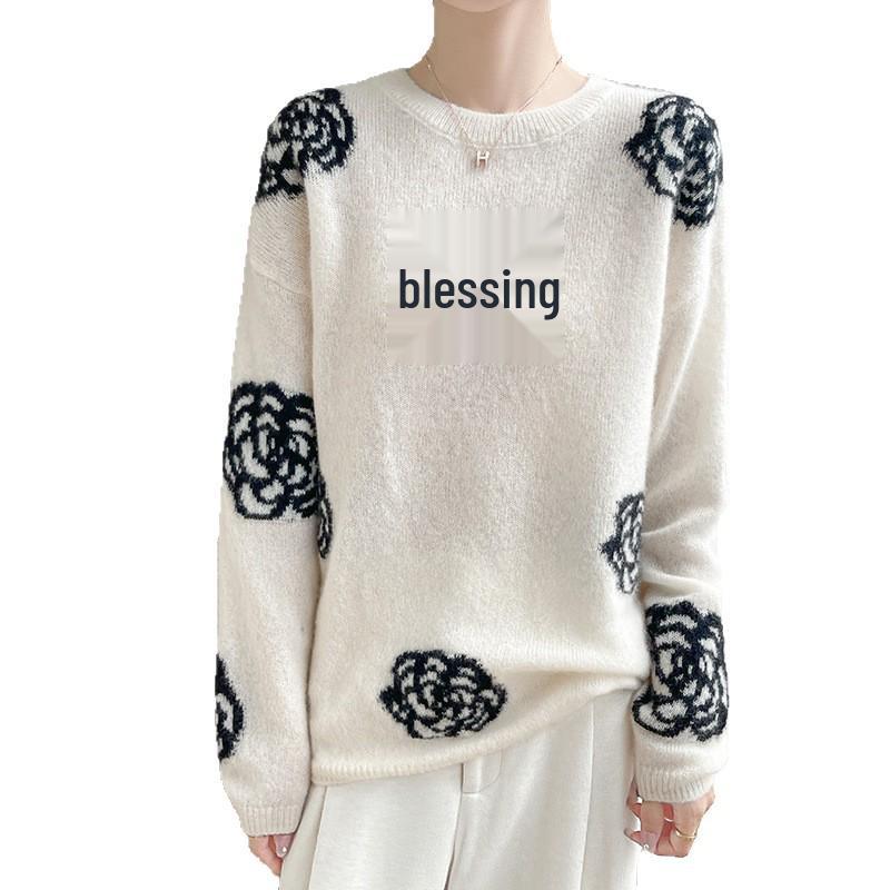 High-End Camellia Cashmere Silk Sweater - Women's Autumn/Winter, Slimming and Elegant.