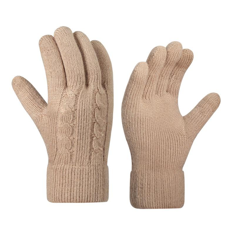 Winter women's double-layer knitted gloves, piled and thickened cold-proof and warm touch-screen gloves