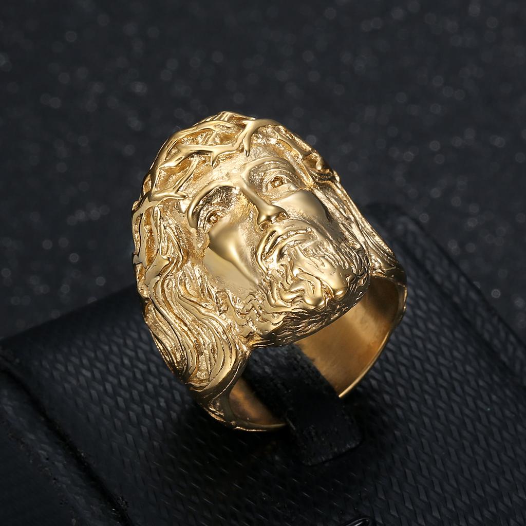 Heiß verkaufter Ring Vintage Edelstahl Poliert Gold Plated YS Porträt Herrenring