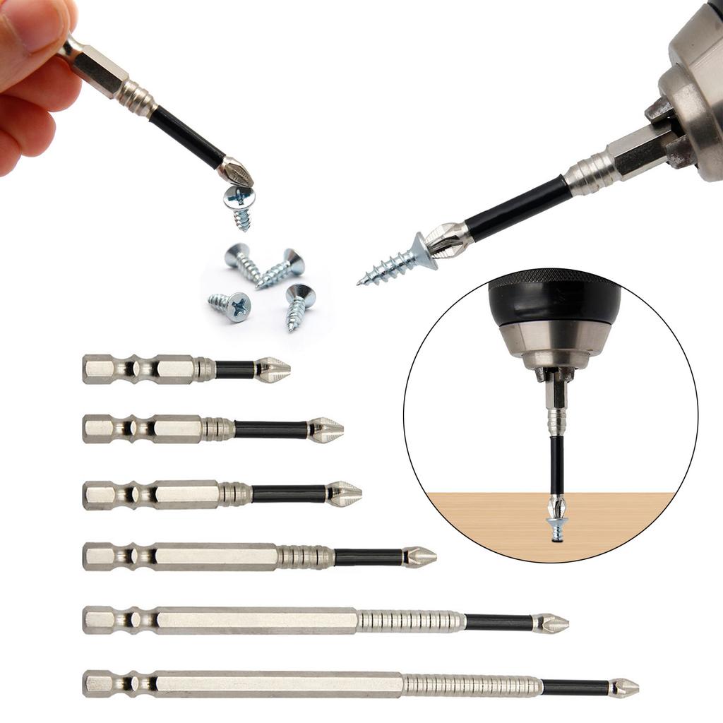6Pcs Impact Driver Bit Set With Magnetic Alloy Steel NonSlip Long Drill Bits 50-150mm Cross Magnetic Screwdriver Bit