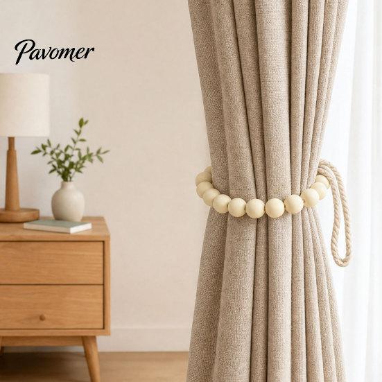 Reusable Curtain Ties 2Pcs Wood Bead Tiebacks, Holdbacks for Thin or Thick Window Draperies, Beautiful Buckles Boho Farmhouse Tie Backs Home