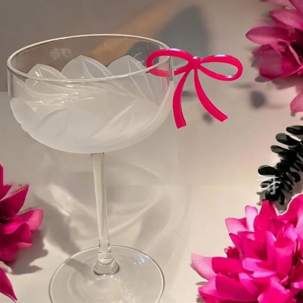Acrylic Bow Decoration Bow Wine Glass Charms 10pcs Acrylic Bow Drink Tags for Parties Bachelorette Weddings Reusable Wine Glass