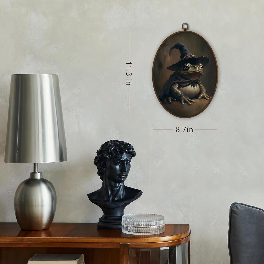 Gnmduw Moody Gothic Frog Oval Wall Art Framed, Goblincore Western Frog Canvas Prints Hanging Decor, Dark Moody Academia Halloween Wall Decor for