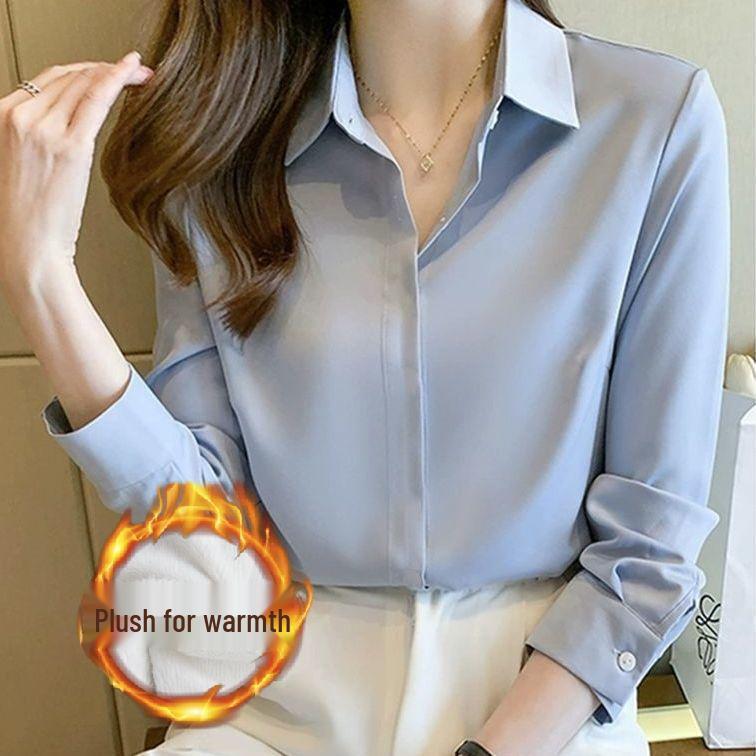 Women's Long Sleeve Velvet White Shirt - 2025 Autumn/Winter Style, Loose Fit, Niche Design